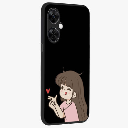 Cute Girl Firing Heart Glass Case for 1+Nord Ce 3 Lite side perspective highlighting playful design elements and sleek build