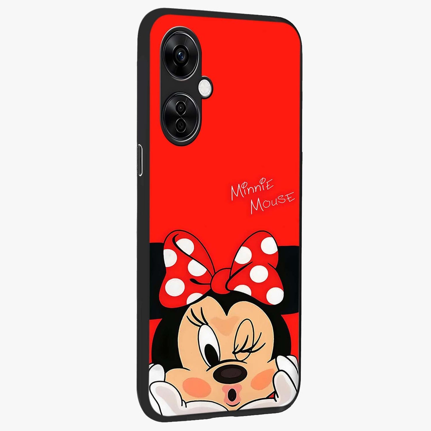 Cute Minnie Love Glass Case for 1+Nord Ce 3 Lite side perspective highlighting cute illustration textures and smooth premium edges