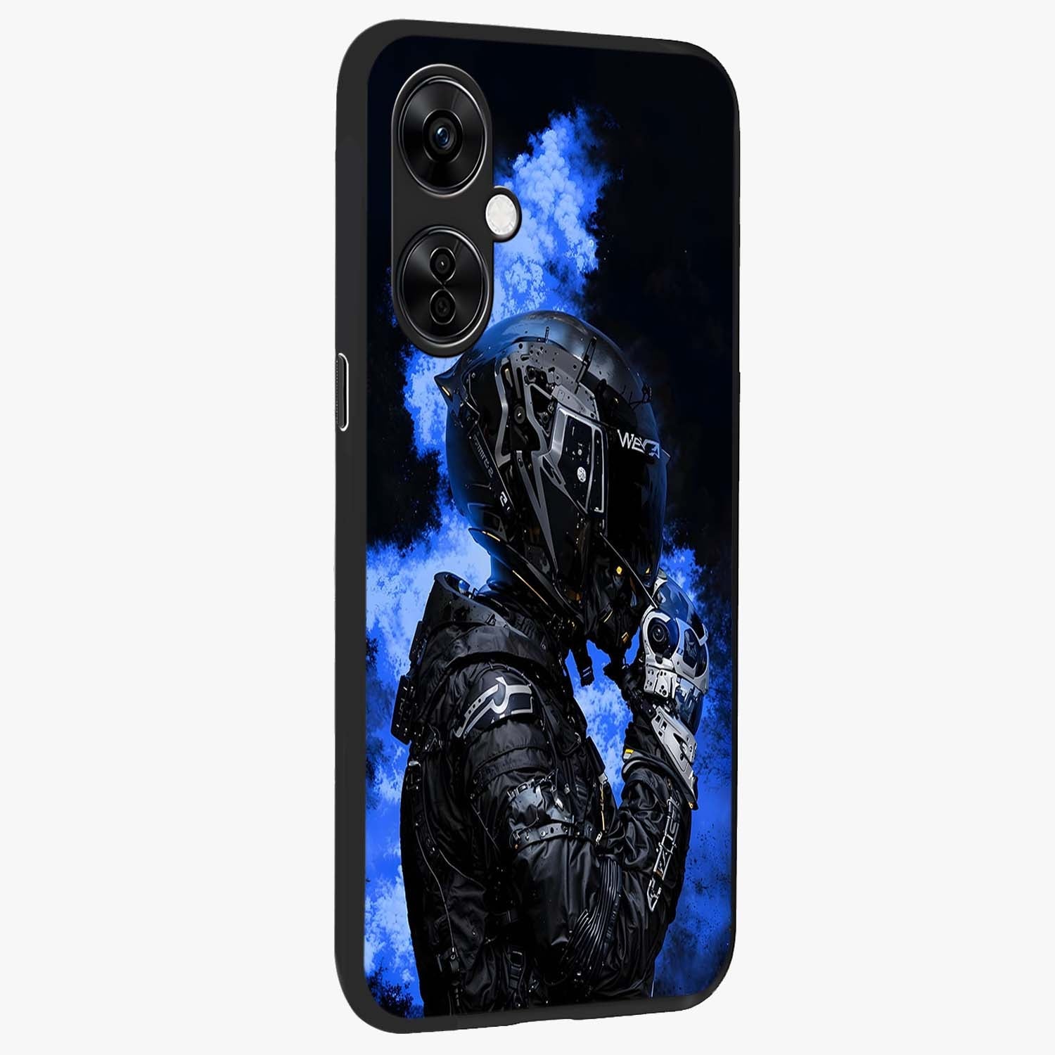 Cyber Sentinel Protocol Glass Case for 1+Nord CE 3 Lite side perspective highlighting sharp digital textures and premium build