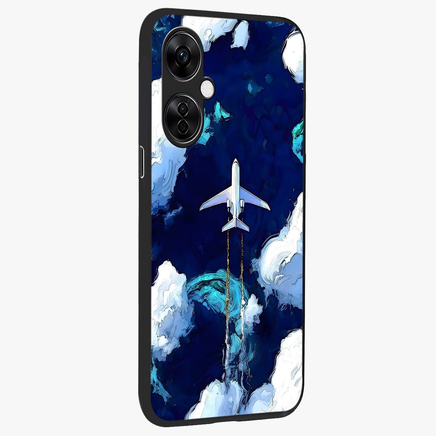 Dark Airplane Glass Case for 1+Nord CE 3 Lite side perspective highlighting sleek aviation detailing and premium build