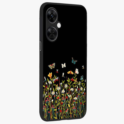 Dark Bloom Wonderland Custom Name Glass Case for 1+Nord CE 3 Lite side perspective highlighting custom typography detailing and smooth edges