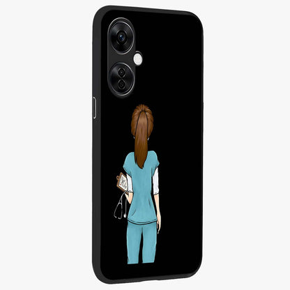 Doctor Pattern Custom Name Glass Case for 1+Nord CE 3 Lite side perspective highlighting custom typography and smooth premium edges