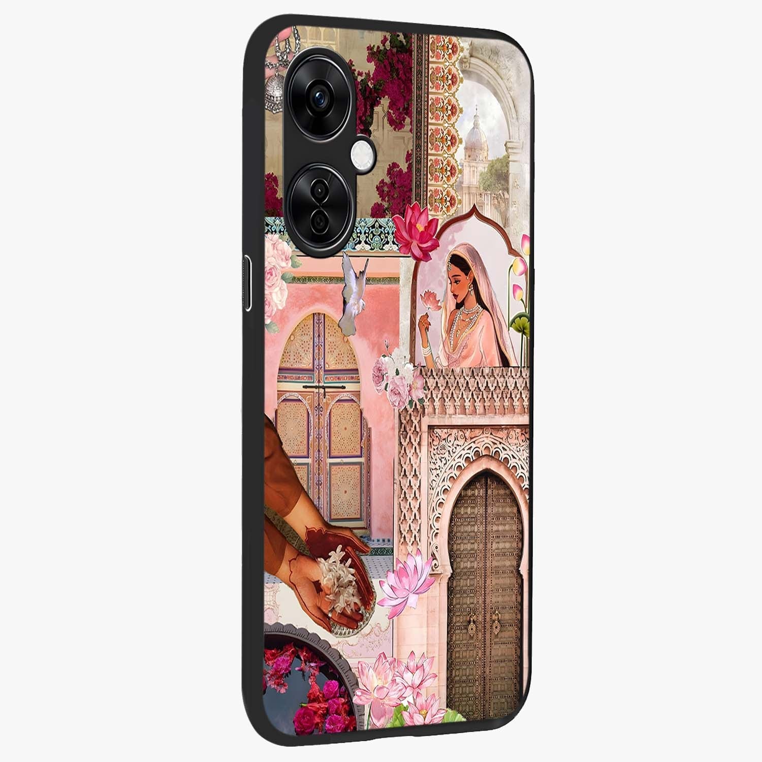 Floral Courtyard Muse Glass Case for 1+Nord CE 3 Lite side perspective highlighting refined floral textures and smooth build