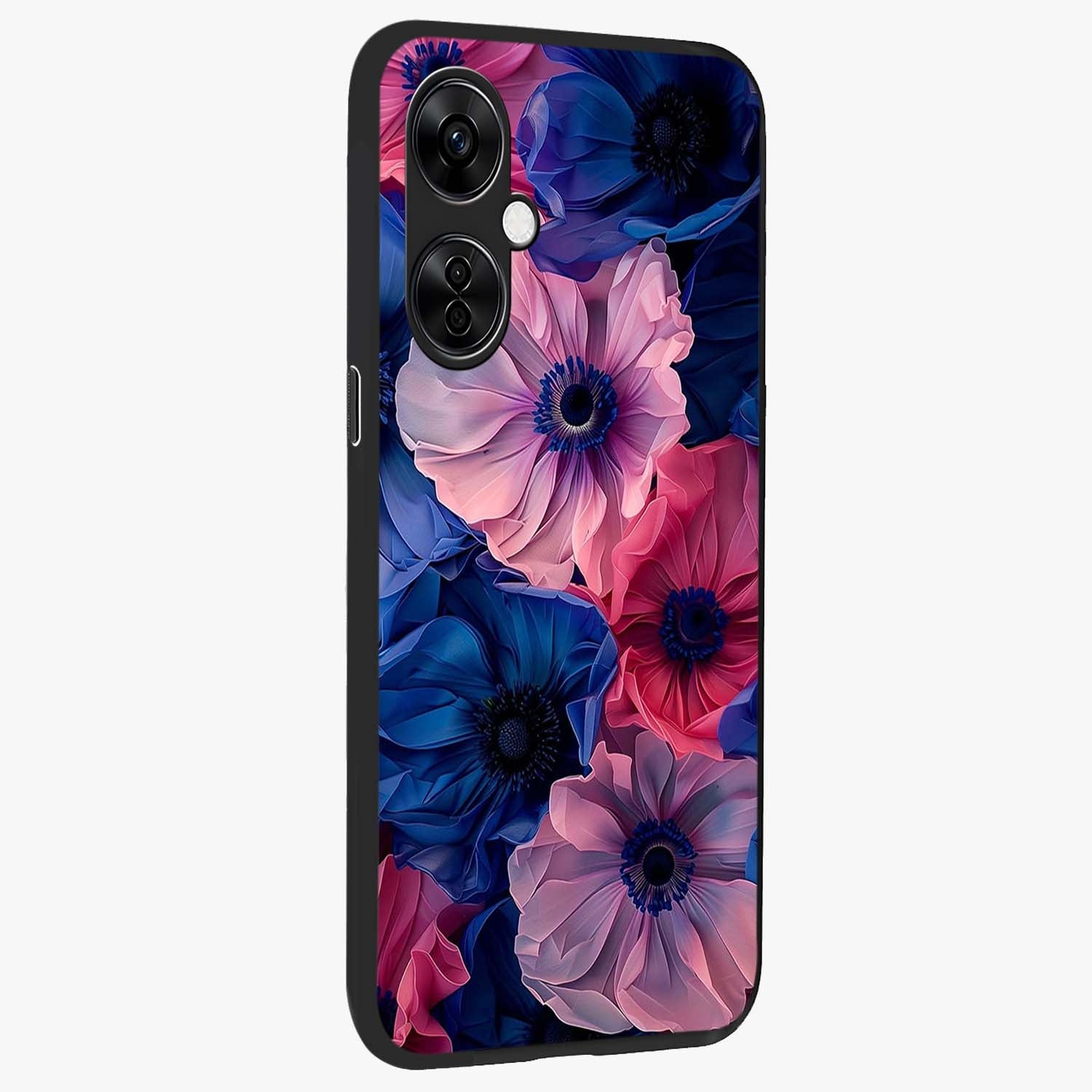 Flower Paper Art Pattern Glass Case for 1+Nord CE 3 Lite side perspective highlighting intricate pattern design and premium build