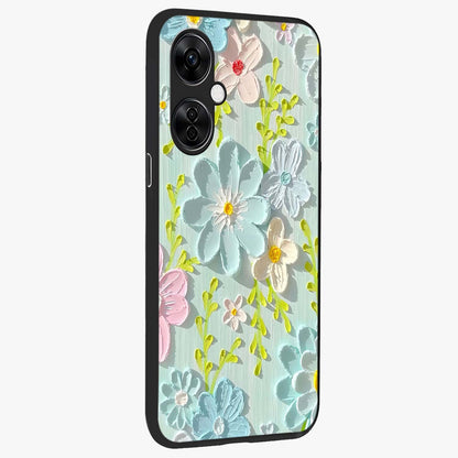 Frosted Petal Garden Glass Case for 1+Nord CE 3 Lite side perspective highlighting subtle petal textures and sleek premium build