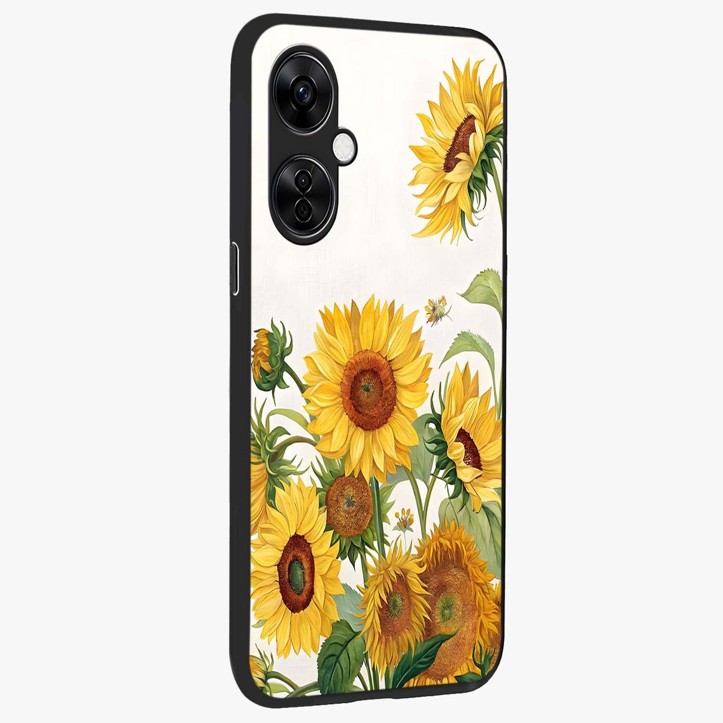 Golden Bloom Fields Glass Case for 1+Nord CE 3 Lite side perspective highlighting delicate bloom textures and premium edges