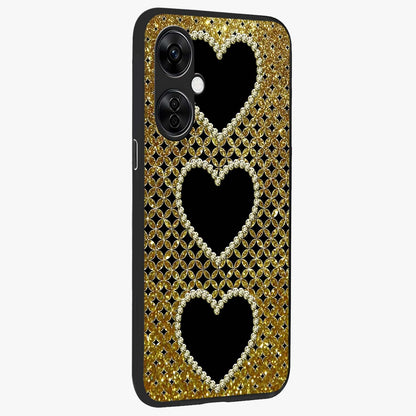 Golden Heart Glow Glass Case for 1+Nord CE 3 Lite side perspective highlighting smooth heart detailing and premium edges