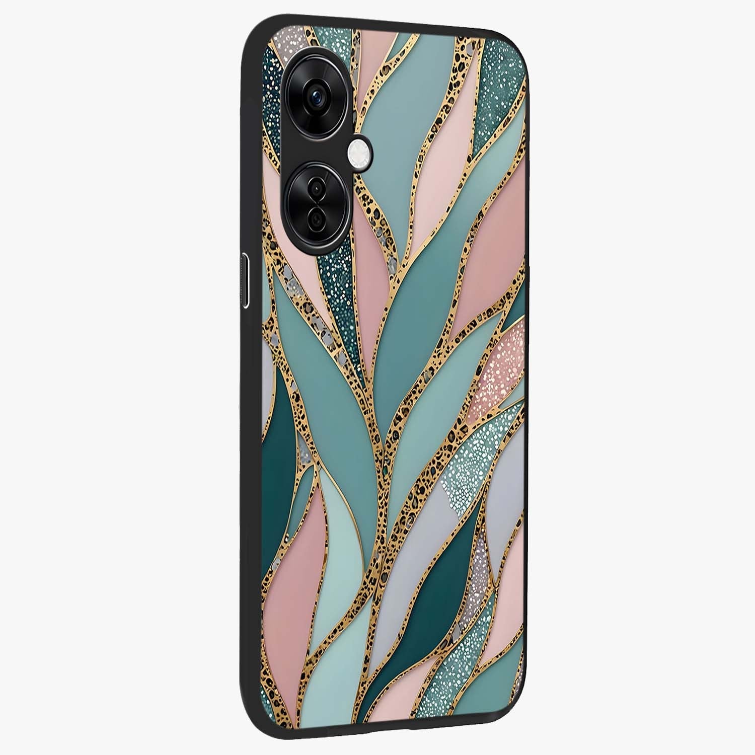 Golden Leaf Dreams Glass Case for 1+Nord CE 3 Lite side perspective highlighting delicate leaf textures and smooth build