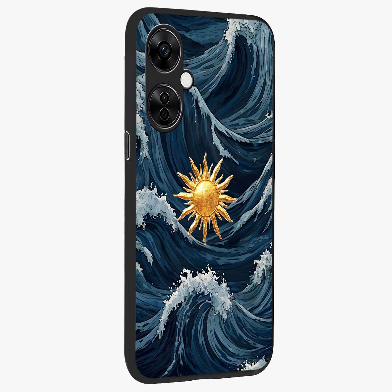 Golden Wave Rise Glass Case for 1+Nord CE 3 Lite side perspective highlighting smooth wave textures and premium edges
