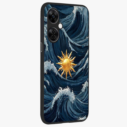 Golden Wave Rise Glass Case for 1+Nord CE 3 Lite side perspective highlighting smooth wave textures and premium edges