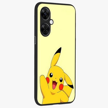 Happy Electric Pikachu Glass Case for 1+Nord CE 3 Lite side perspective highlighting lively character detailing and sleek build