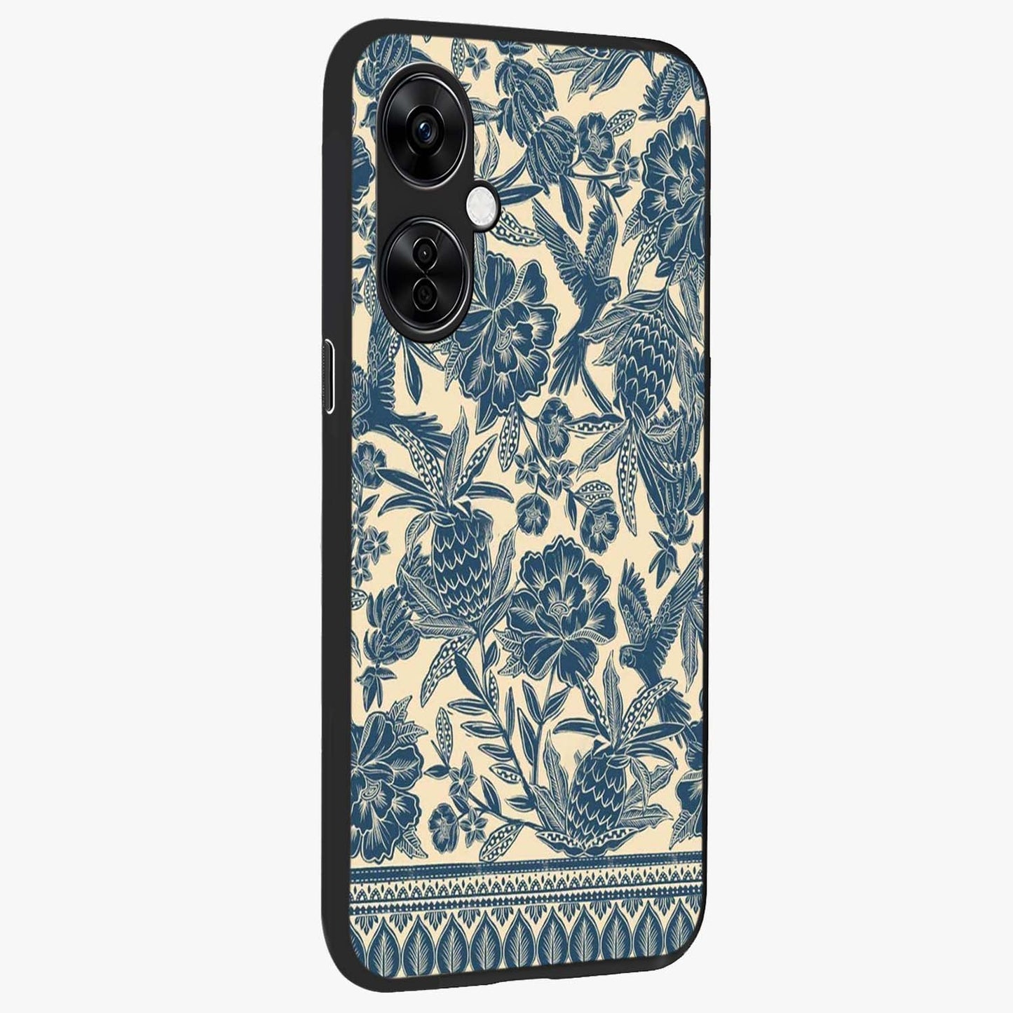 Heirloom Wild Bloom Glass Case for 1+Nord CE 3 Lite side perspective highlighting intricate bloom detailing and premium build