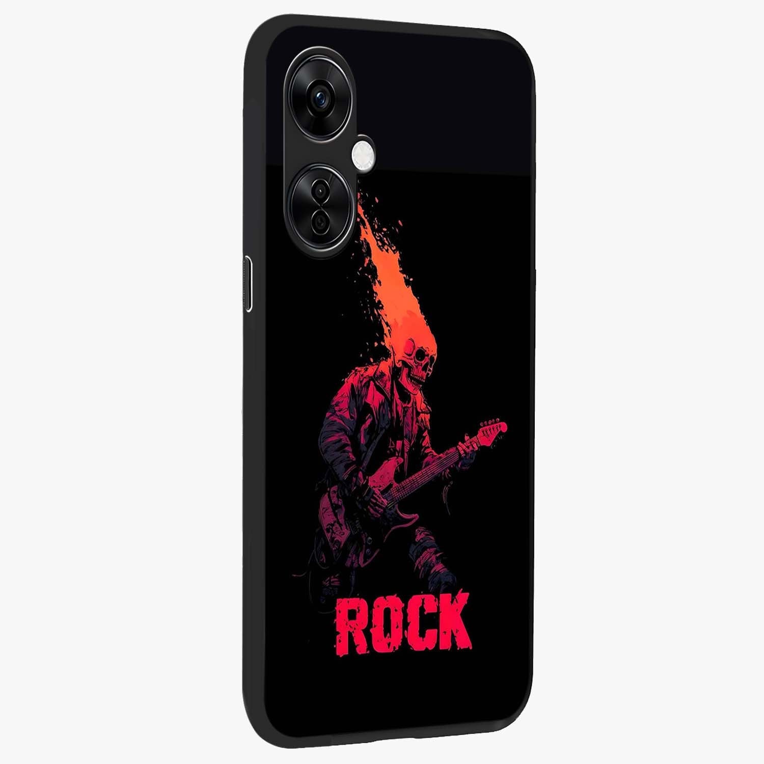 Hellfire Rock Anthem Glass Case for 1+Nord CE 3 Lite displayed upright for powerful statement visibility and premium finish.