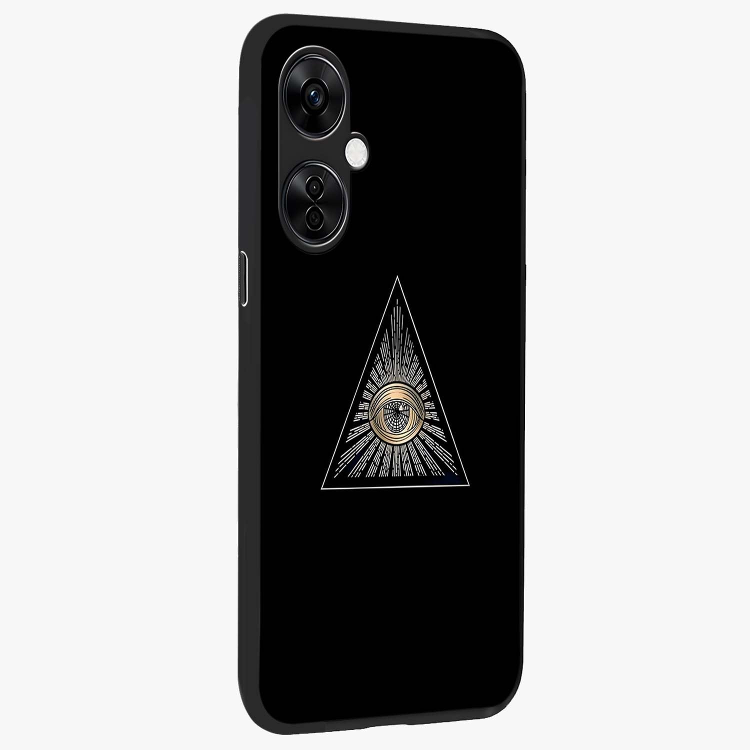 Illuminati Evil Glass Case for 1+Nord CE 3 Lite displayed upright for mysterious statement visibility and premium finish.