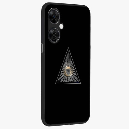 Illuminati Evil Glass Case for 1+Nord CE 3 Lite displayed upright for mysterious statement visibility and premium finish.