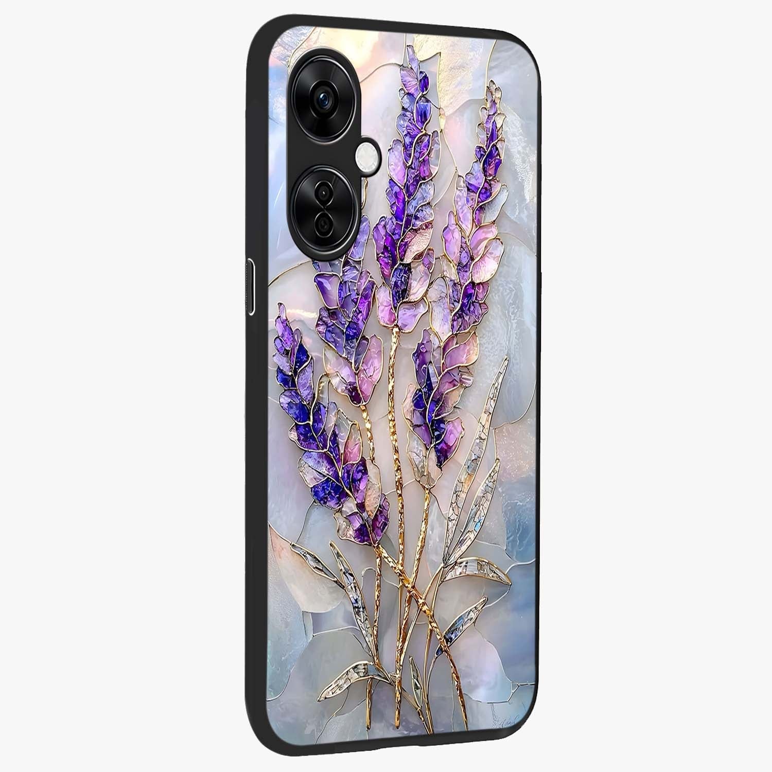 Lavender Dream Glow Glass Case for 1+Nord CE 3 Lite side perspective highlighting vibrant textures and smooth premium build