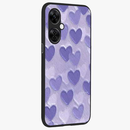 Lavender Paper Hearts Glass Case for 1+Nord CE 3 Lite side perspective highlighting delicate heart textures and sleek build
