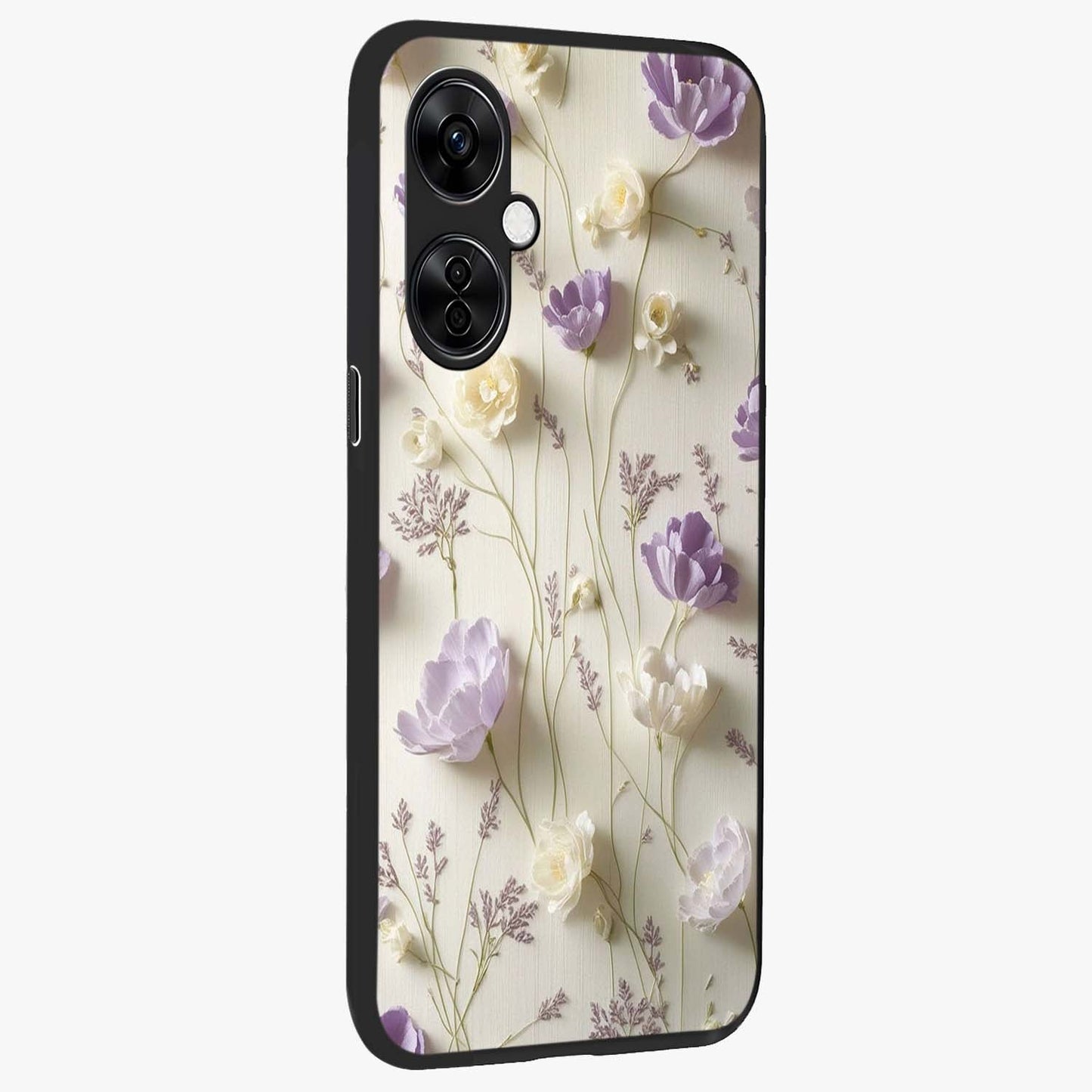 Lilac Breeze Harmony Glass Case for 1+Nord CE 3 Lite side perspective highlighting calming textures and premium build