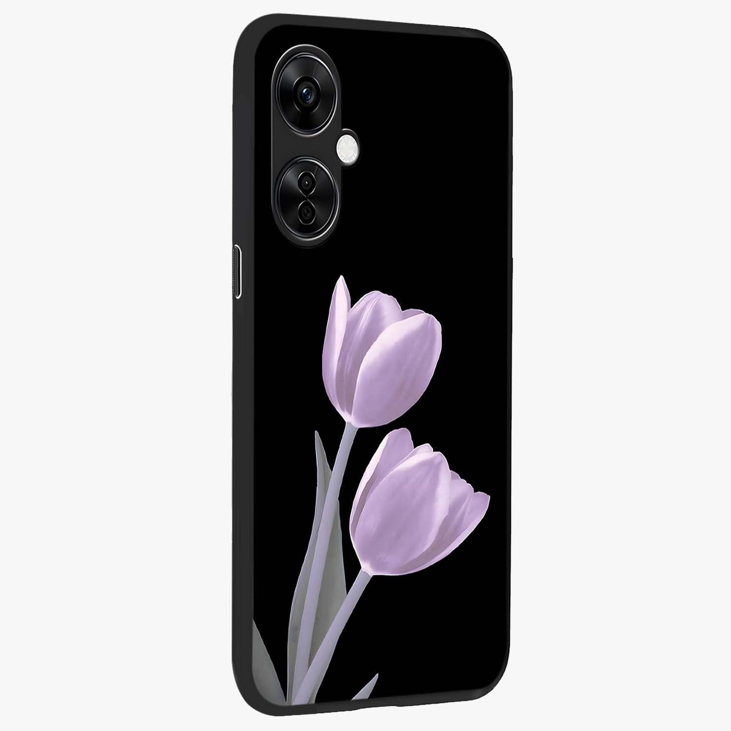 Lilac Tulip Flowers Glass Case for 1+Nord CE 3 Lite side perspective highlighting refined floral textures and premium edges