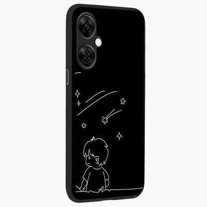 Line Art Boy With Shooting Stars Glass Case for 1+Nord CE 3 Lite side perspective highlighting delicate line textures and smooth edges
