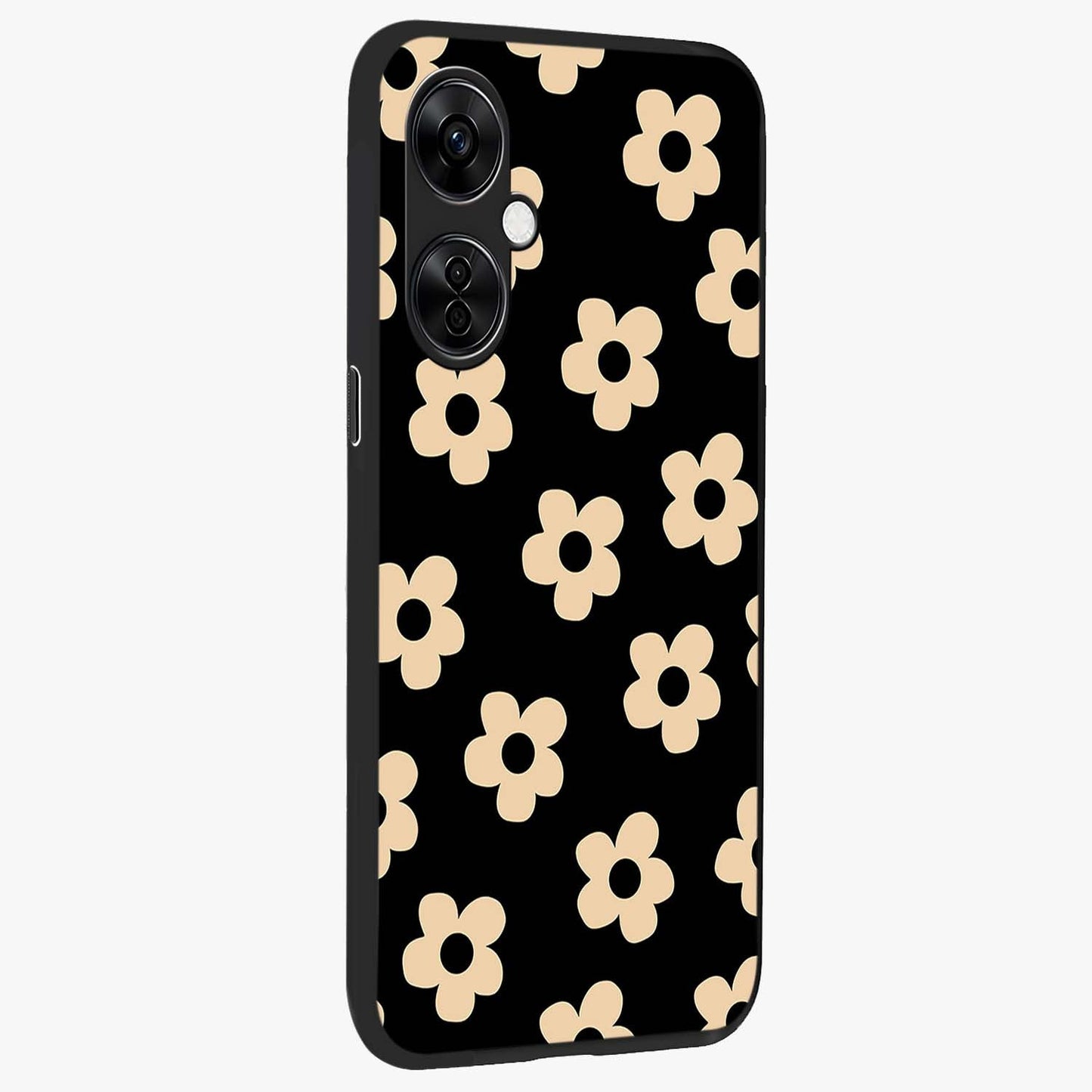 Little Daisy Flower Retro Pattern Glass Case for 1+Nord CE 3 Lite side perspective highlighting playful floral textures and smooth premium edges