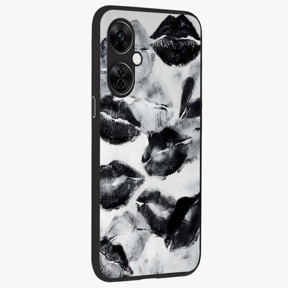 Midnight Kiss Marks Glass Case for 1+Nord CE 3 Lite side perspective highlighting playful detailing and premium edge finish