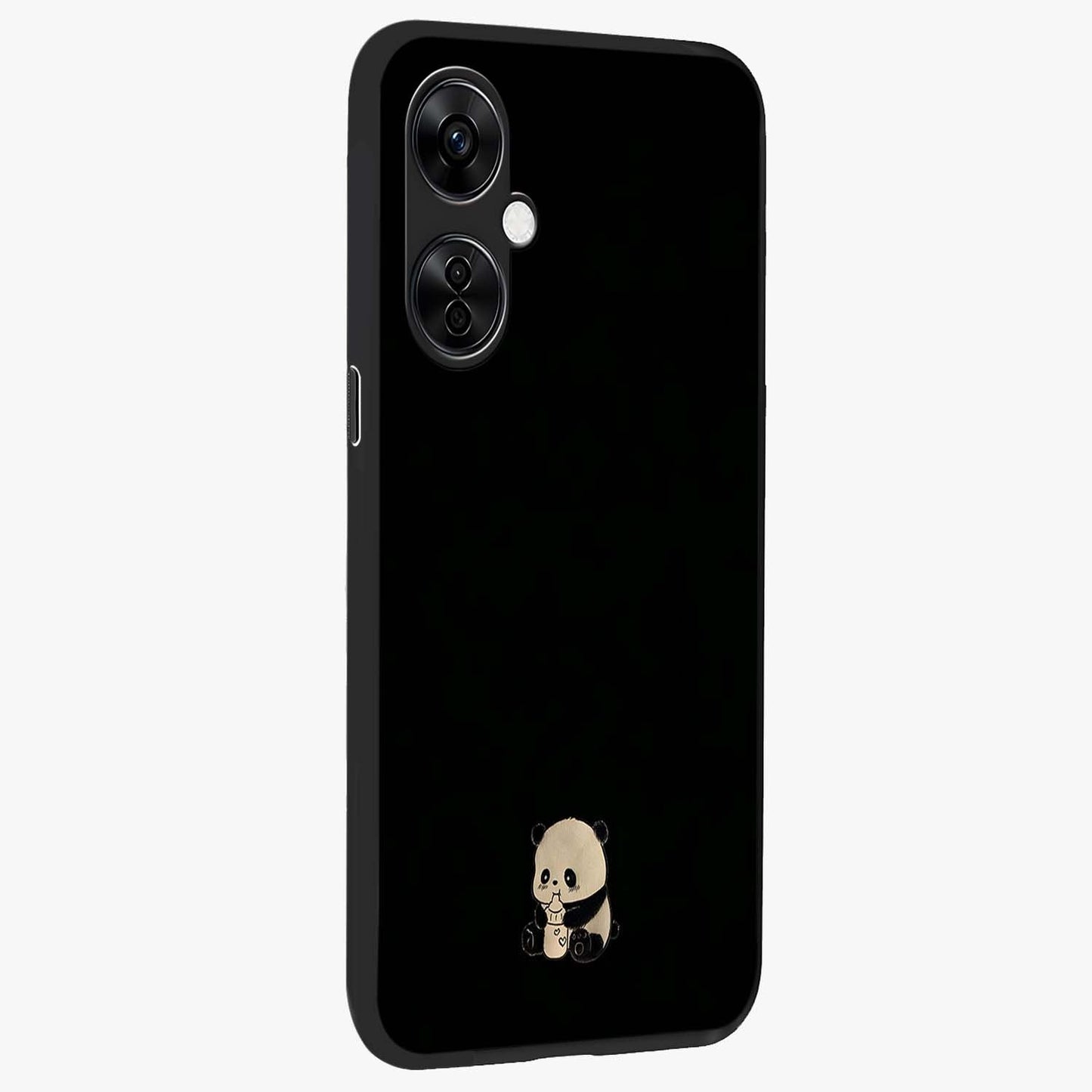 Midnight Panda Love Glass Case for 1+Nord CE 3 Lite side perspective highlighting charming illustration details and premium build