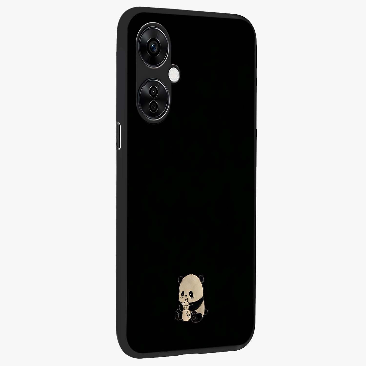 Midnight Panda Love Glass Case for 1+Nord CE 3 Lite side perspective highlighting charming illustration details and premium build