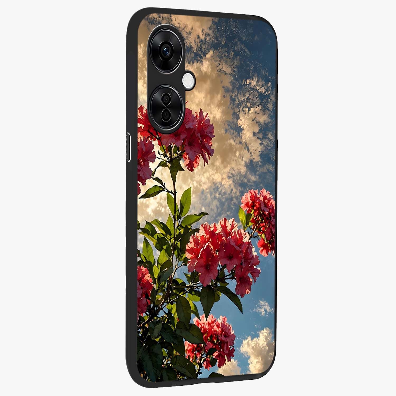 Moonlit Blossom Charm Glass Case for 1+Nord CE 3 Lite side perspective highlighting refined floral textures and premium edges