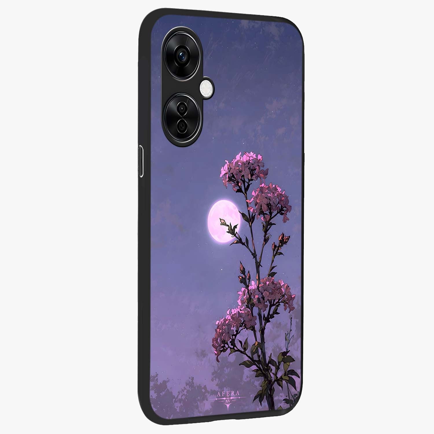 Moonlit Petal Night Glass Case for 1+Nord CE 3 Lite side perspective highlighting graceful petal textures and smooth build