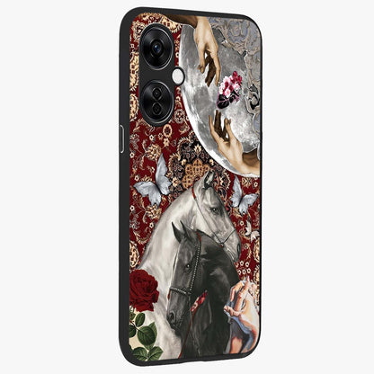 Moonlit Royal Stallion Glass Case for 1+Nord CE 3 Lite side perspective highlighting refined equestrian detailing and premium edges