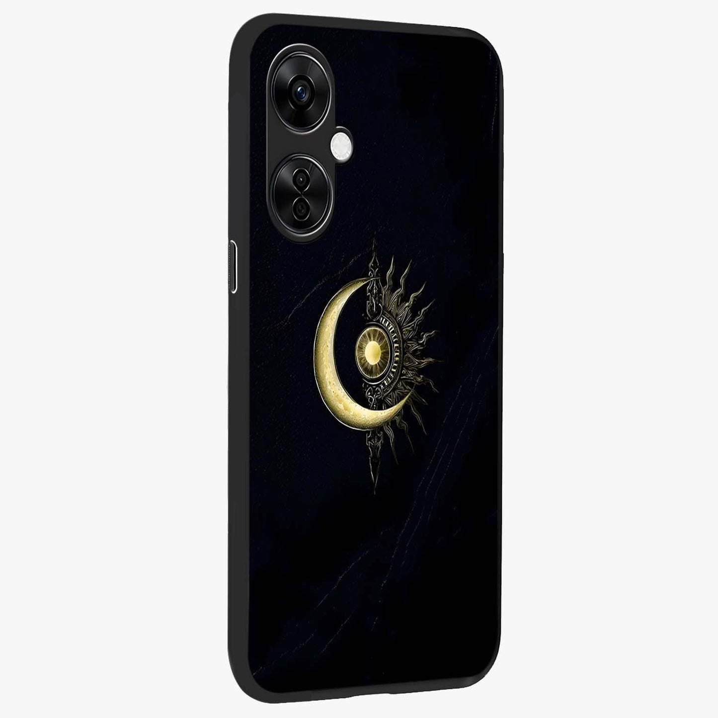 Mystic Lunar Flame Glass Case for 1+Nord CE 3 Lite side perspective highlighting intense flame textures and premium build