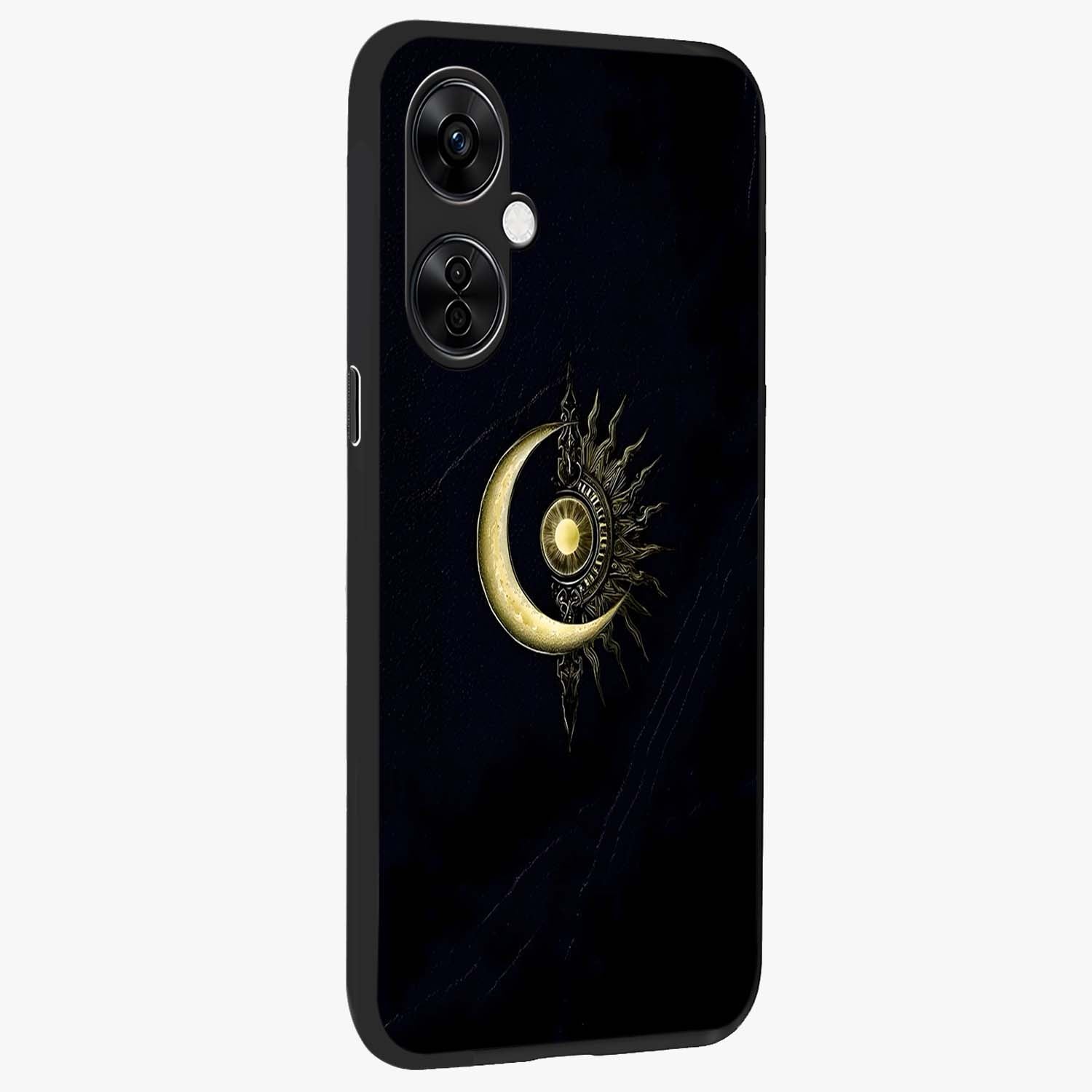 Mystic Lunar Flame Glass Case for 1+Nord CE 3 Lite side perspective highlighting intense flame textures and premium build