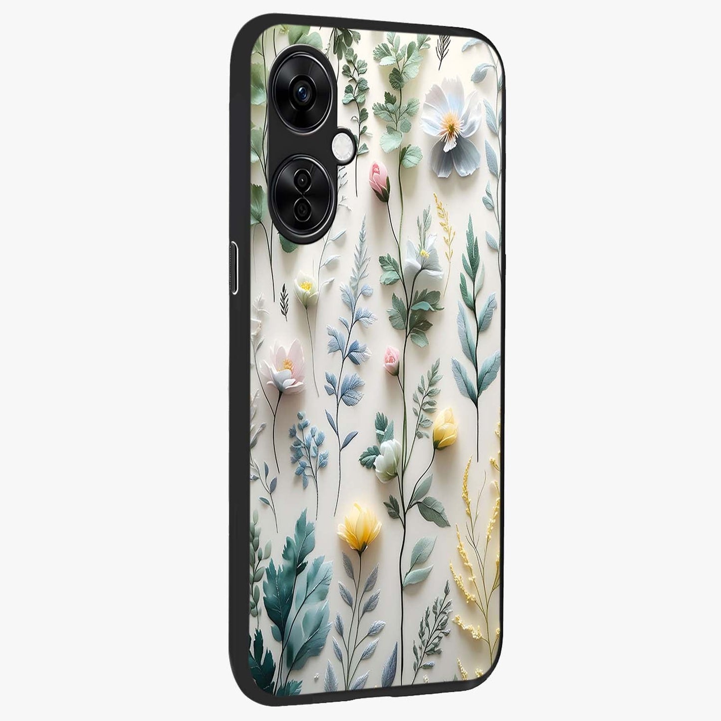 Pastel Garden Whispers Glass Case for 1+Nord CE 3 Lite side perspective highlighting refined textures and smooth build