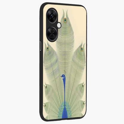 Peacock Feather Grace Glass Case for 1+Nord CE 3 Lite side perspective highlighting intricate plume textures and premium edges
