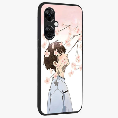 Pink Blossom Boy Glass Case for 1+Nord CE 3 Lite side perspective highlighting delicate floral textures and sleek build