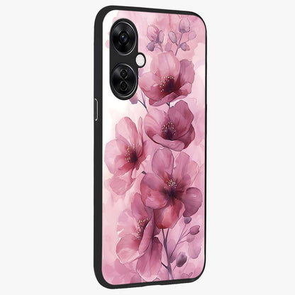 Pink Floral Glass Case for 1+Nord CE 3 Lite side perspective highlighting subtle floral textures and premium edges