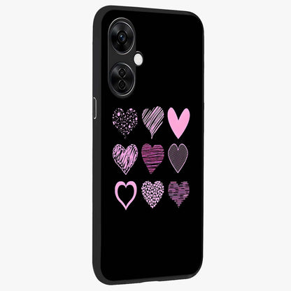 Pink Heart Aesthetic Glass Case for 1+Nord CE 3 Lite side perspective highlighting smooth textures and premium edge finish