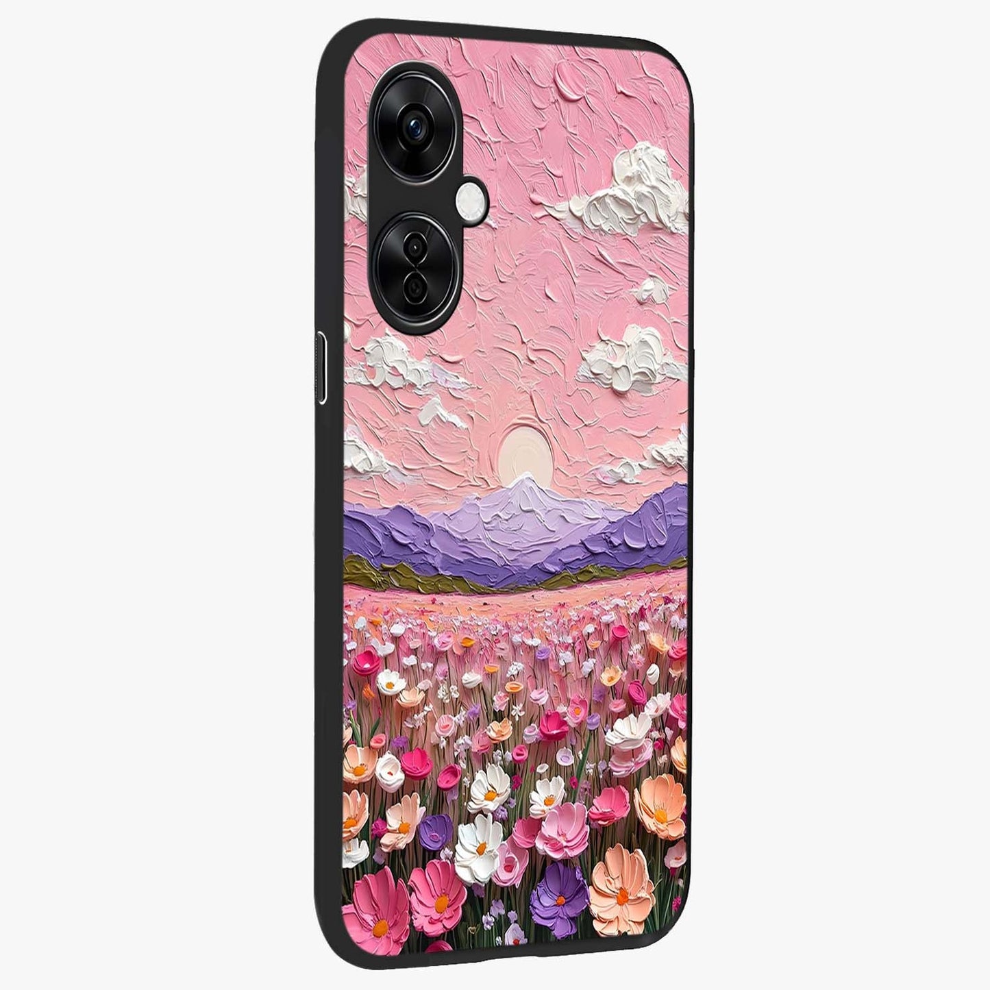 Pink Pastel Groovy Art Glass Case for 1+Nord CE 3 Lite side perspective highlighting funky textures and premium edges