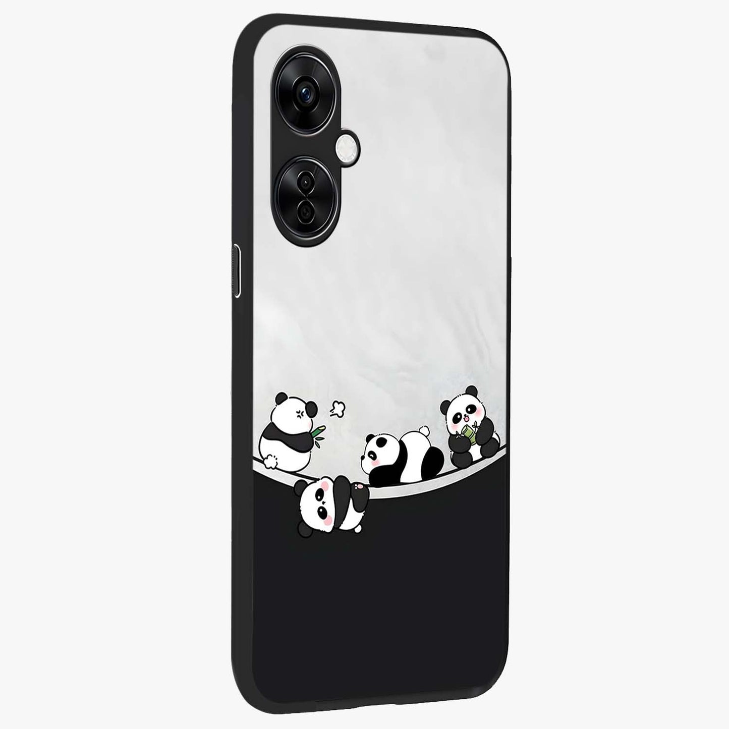 Playful Panda Parade Glass Case for 1+Nord CE 3 Lite side perspective highlighting charming detailing and premium edges