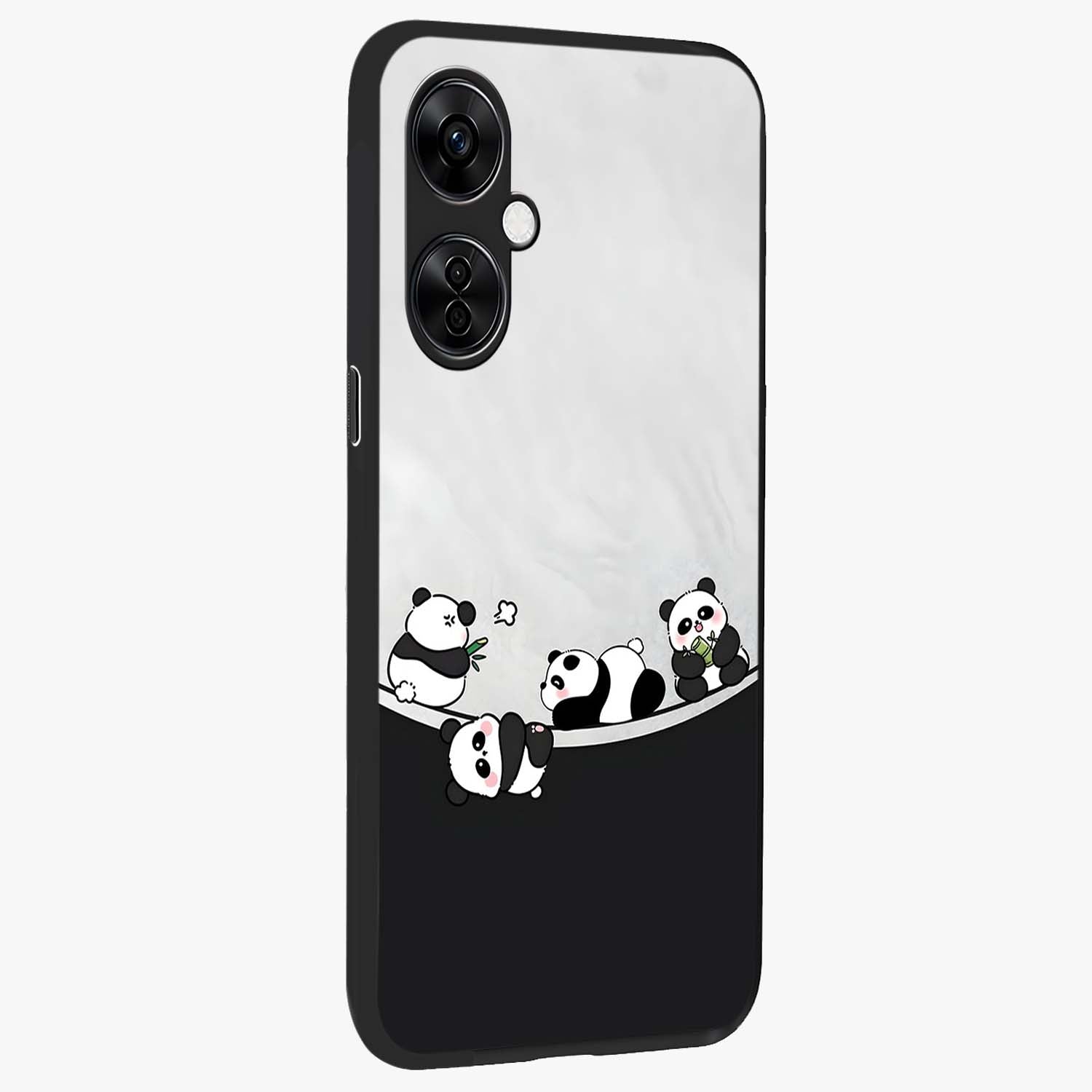 Playful Panda Parade Glass Case for 1+Nord CE 3 Lite side perspective highlighting charming detailing and premium edges