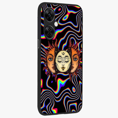 Psychedelic Sun Glass Case for 1+Nord CE 3 Lite side perspective highlighting vivid gradients and premium edge finish