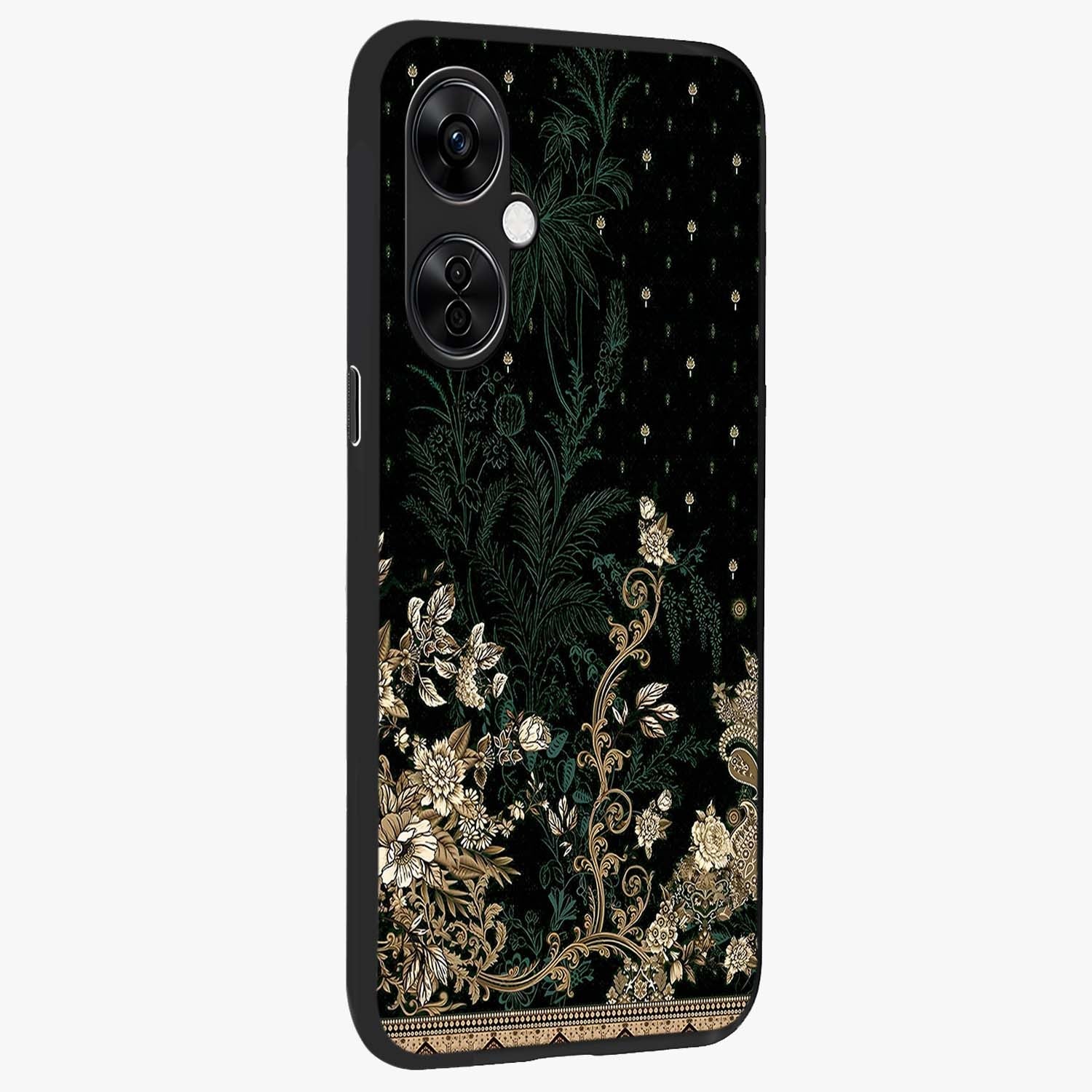 Regal Botanical Tapestry Glass Case for 1+Nord CE 3 Lite side perspective highlighting detailed floral textures and sleek premium build