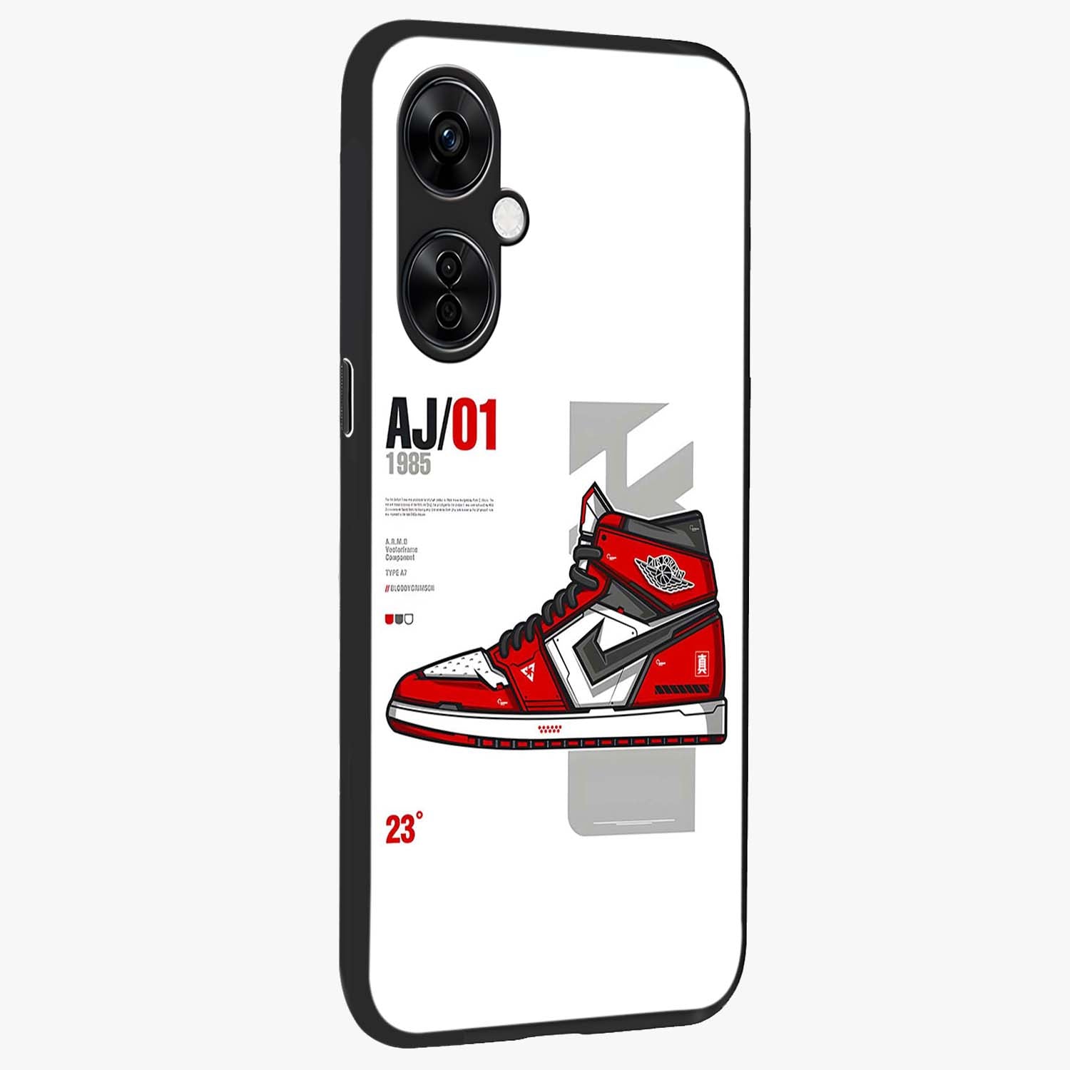 Retro Sneaker Blueprint Glass Case for 1+Nord CE 3 Lite side perspective highlighting sharp graphic textures and sleek build