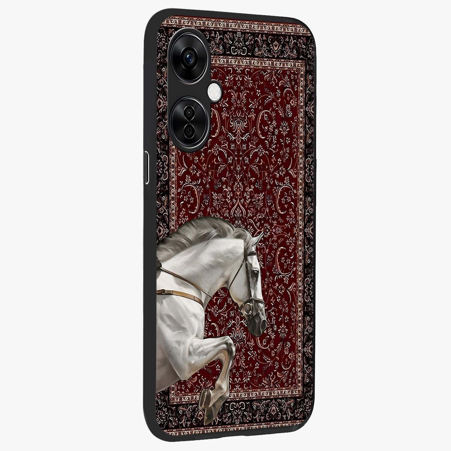 Royal Rider Tapestry Glass Case for 1+Nord CE 3 Lite side perspective highlighting intricate textures and premium edges