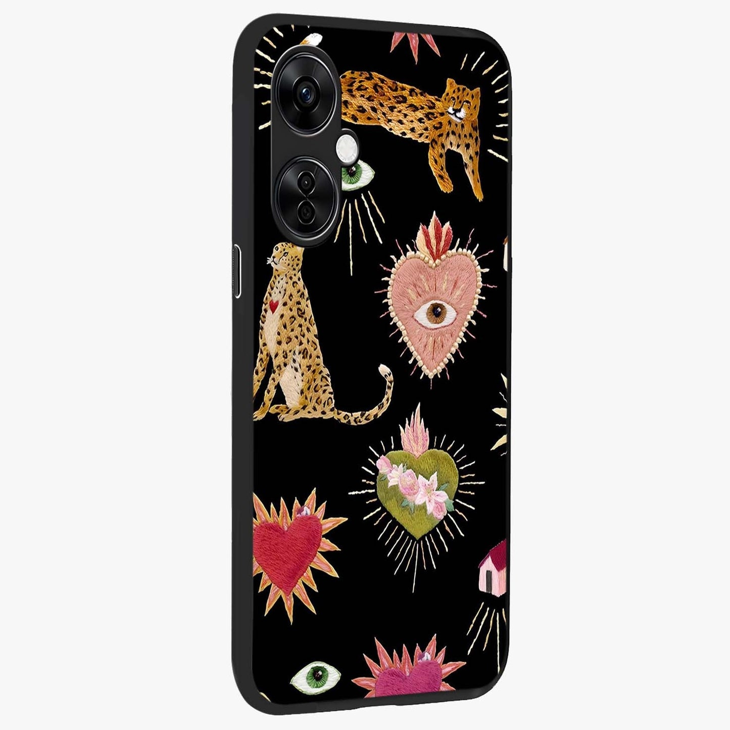Sacred Jungle Heart Glass Case for 1+Nord CE 3 Lite side perspective highlighting lush textures and premium edges