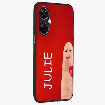 Smiling Love Sign Glass Case for 1+Nord CE 3 Lite side perspective highlighting playful textures and premium edges