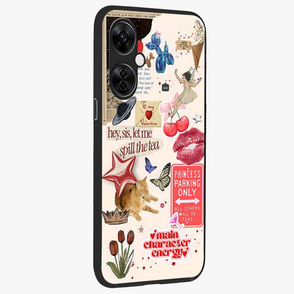 Spill the Tea Retro Collage Glass Case for 1+Nord CE 3 Lite side perspective highlighting layered textures and sleek build
