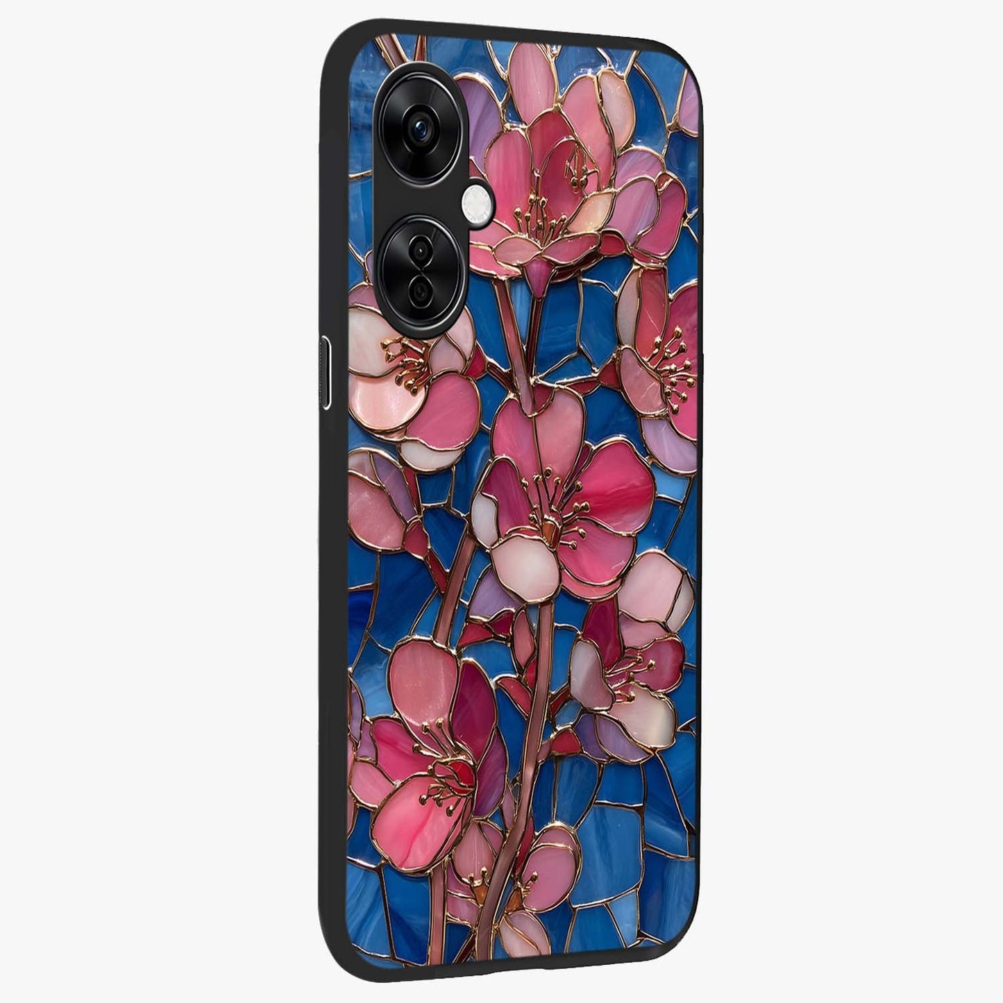 Stained Bloom Grace Glass Case for 1+Nord CE 3 Lite side perspective highlighting intricate bloom textures and smooth premium build