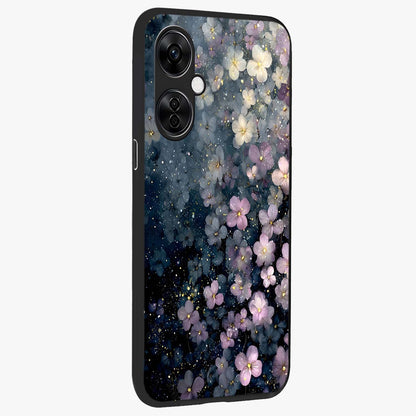 Starlit Blossom Dreams Glass Case for 1+Nord CE 3 Lite side perspective highlighting delicate bloom textures and smooth build